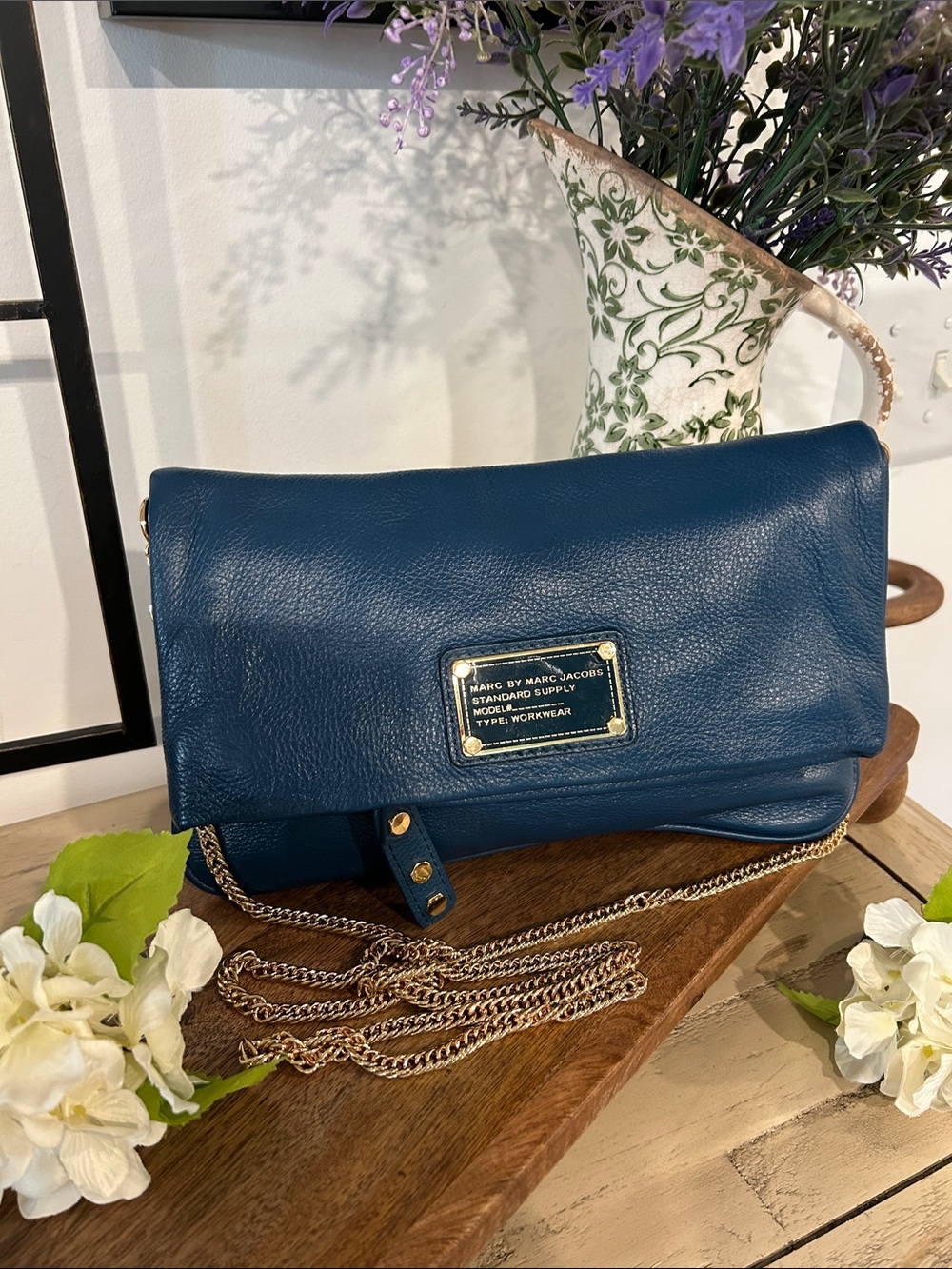 Marc by Marc Jacobs Teal Blue Leather Chain Crossbody